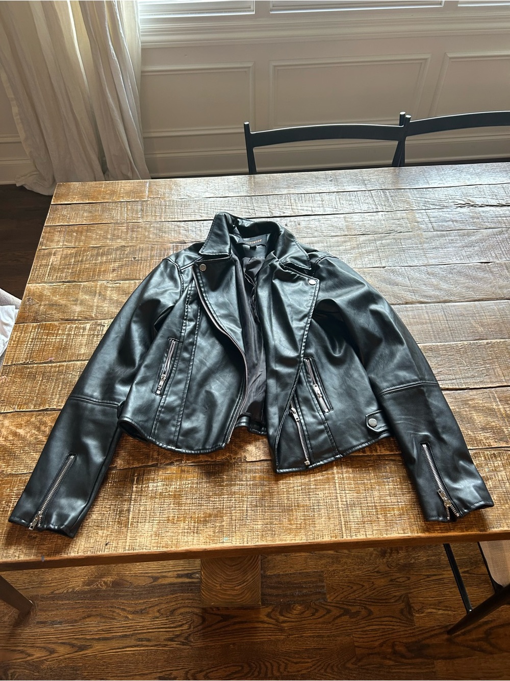 Ambiance Black Faux Leather Moto Jacket for Women